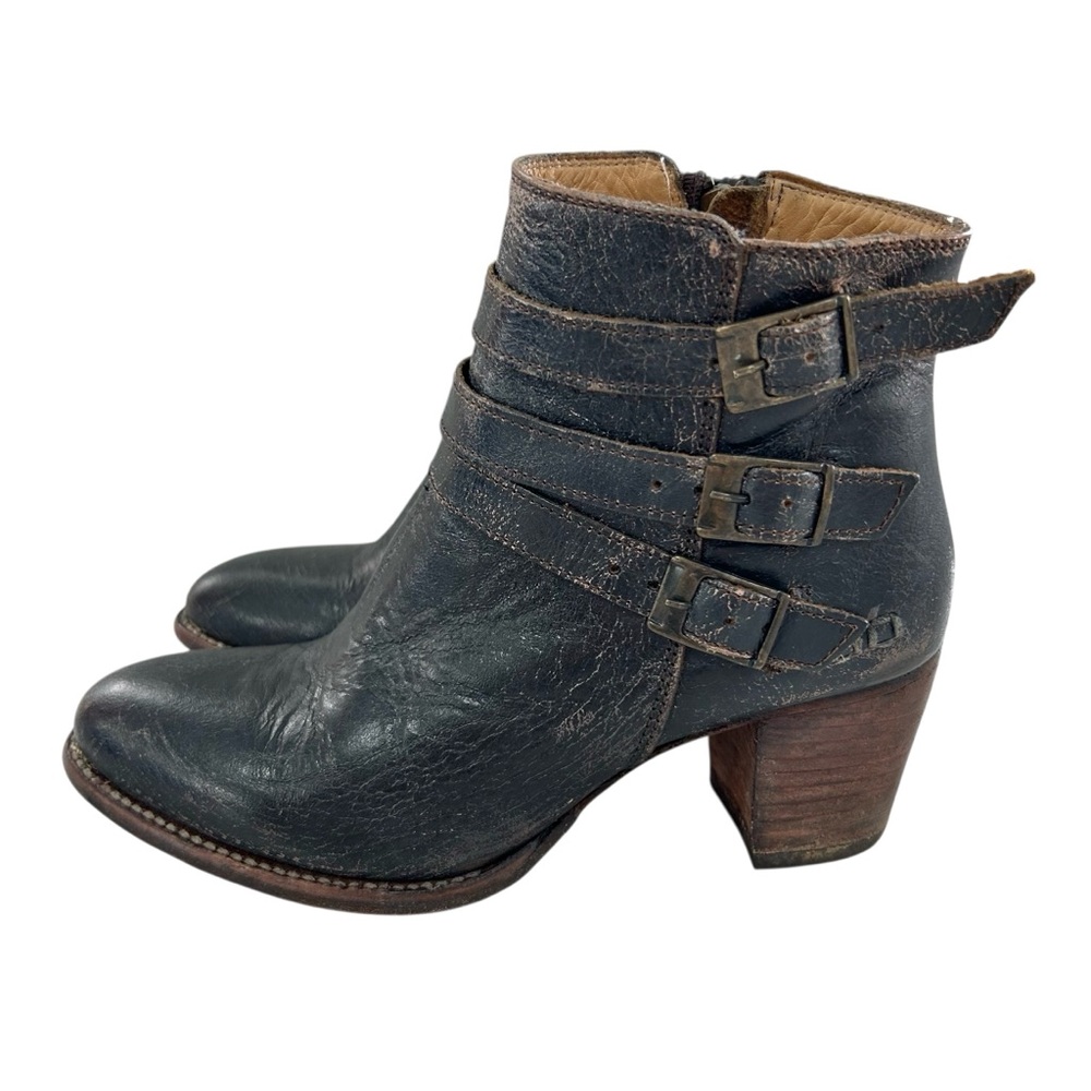 BED STU Style Begin Black Distressed Leather Heeled Ankle Boots 7